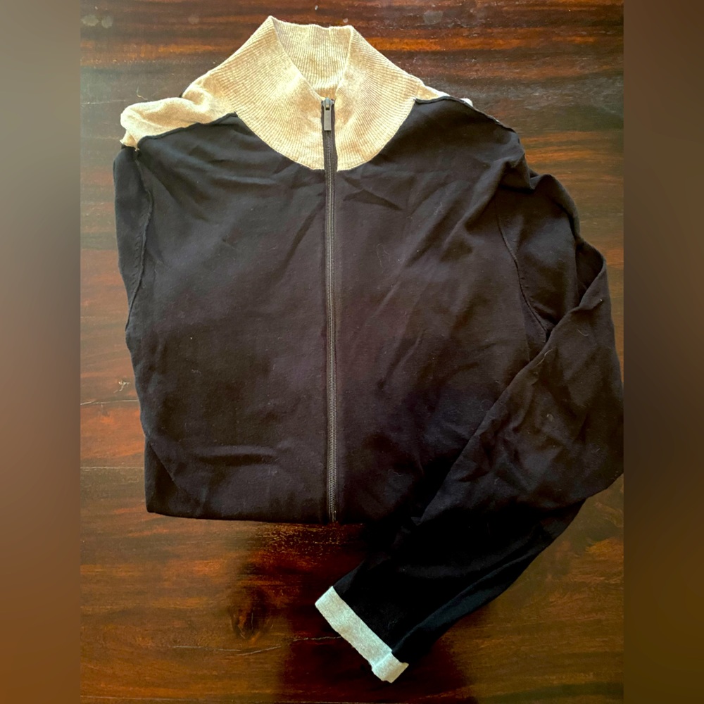 Kenneth Cole New York black and gray zip front sweater men’s size large